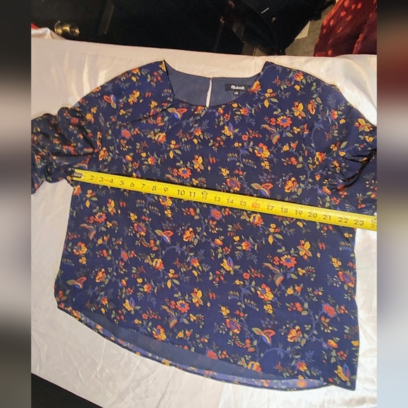 Floral Ruffle Bell-Sleeve Blouse - Navy Floral - Picture 13 of 16